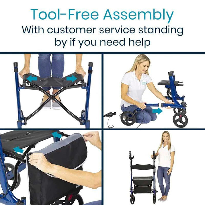 Vive Health Upright Rollator Walker With Foldable Transport Seat Tool Free Assembly