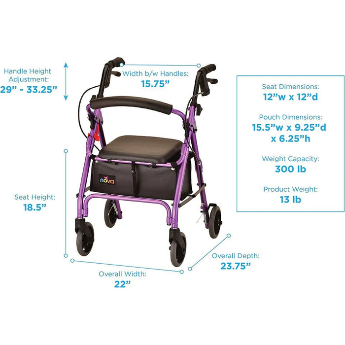 Nova Medical GetGo Petite Narrow Folding Lightweight Rollators with 6" Wheels