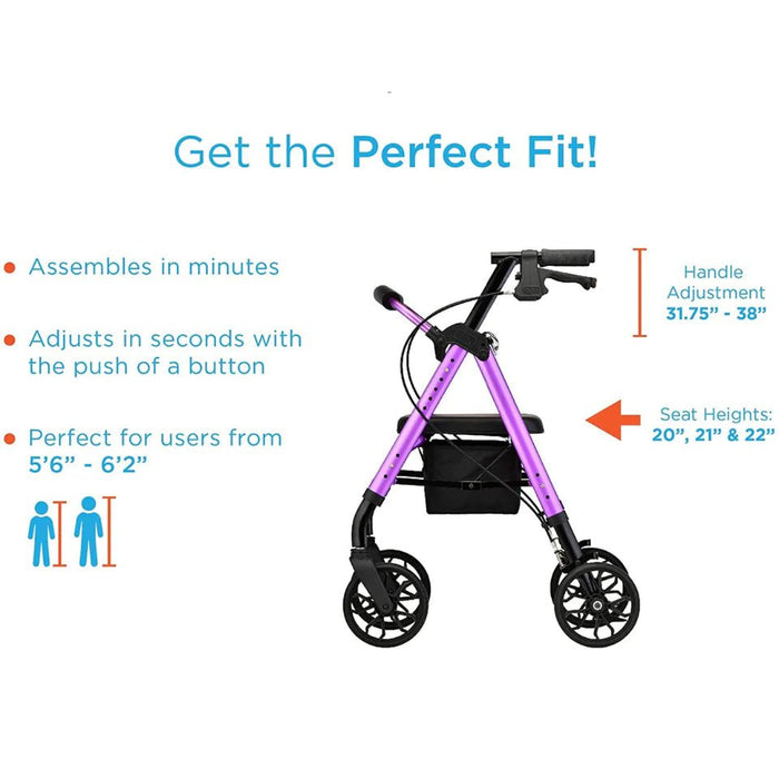 Nova Medical Star 8 Lightweight Rollators with Quick-Fit Push-Button Adjustable Height