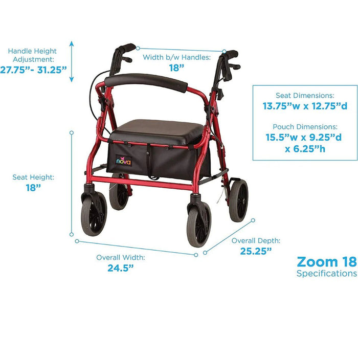 Nova Medical Zoom Series Lightweight Folding Rollators with 8" Wheels