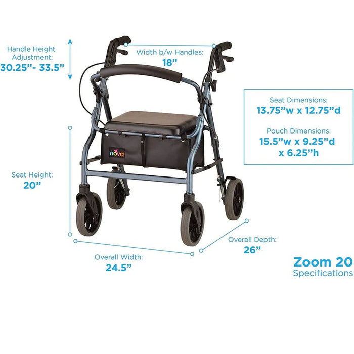 Nova Medical Zoom Series Lightweight Folding Rollators with 8" Wheels