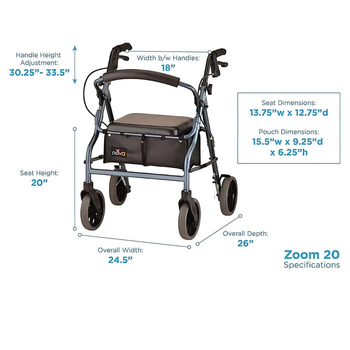 NovaMedicalZoomSeriesLightweightFoldingRollatorsColorBlueSizes