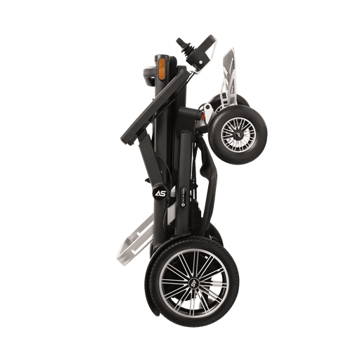 OAS Adventure Pro All-Terrain Electric Wheelchair folded upright