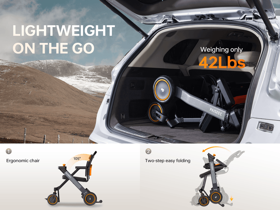 PAISEEC W1 2-in-1 Electric Wheelchair – 42 lb lightweight fold