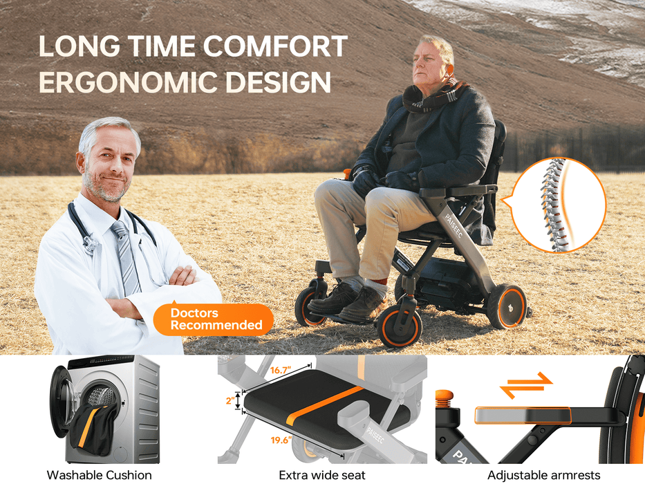 PAISEEC W1 2-in-1 Electric Wheelchair – storage basket and pouch