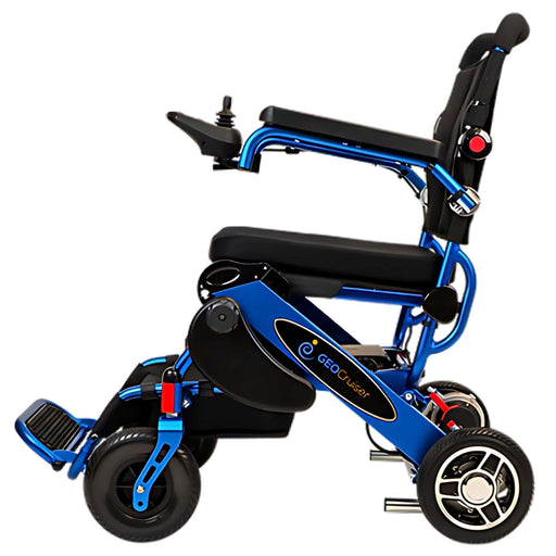 PathwayMobilityGeoCruiserEliteLXFoldingElectricWheelchairColorBlueLeftSideView