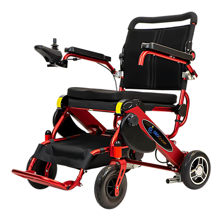 PathwayMobilityGeoCruiserEliteLXFoldingElectricWheelchairColorRedFrontSideView