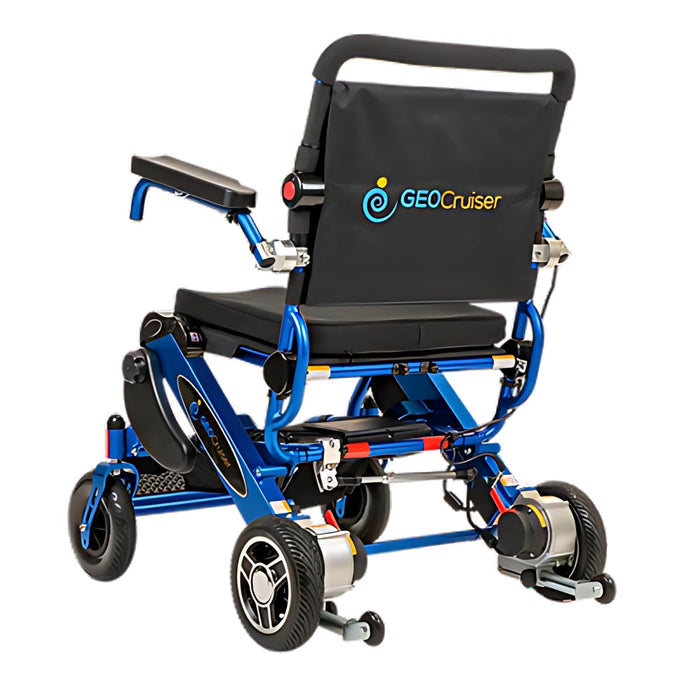 PathwayMobilityGeoCruiserEliteLXFoldingElectricWheelchairColorBlueBackLeftView