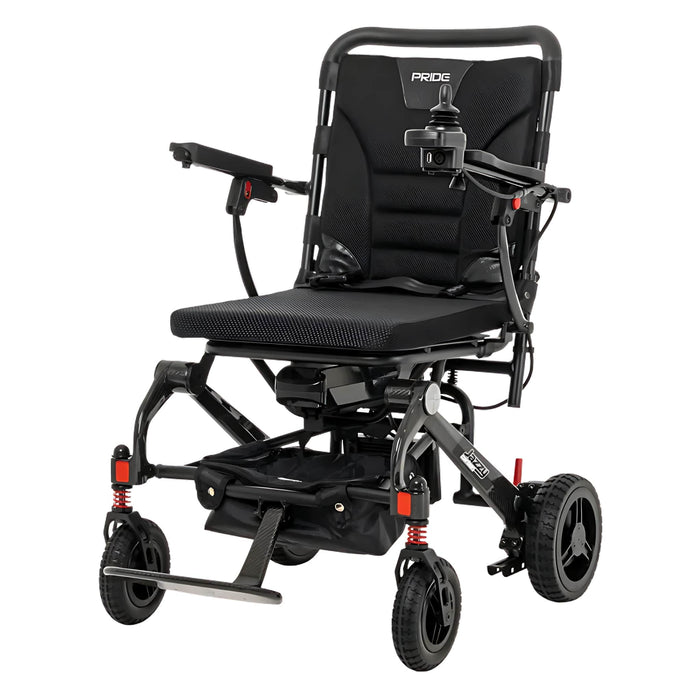 pridemobilityjazzycarbontravellitepowerchaircolorblackfrontleftview