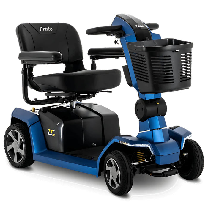 pridezeroturn10mobilityscootercolorbluewithbasketfrontrightsideview