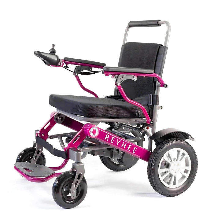 ReyheeRoamerFoldingElectricWheelchairColorPinkLeftSideView