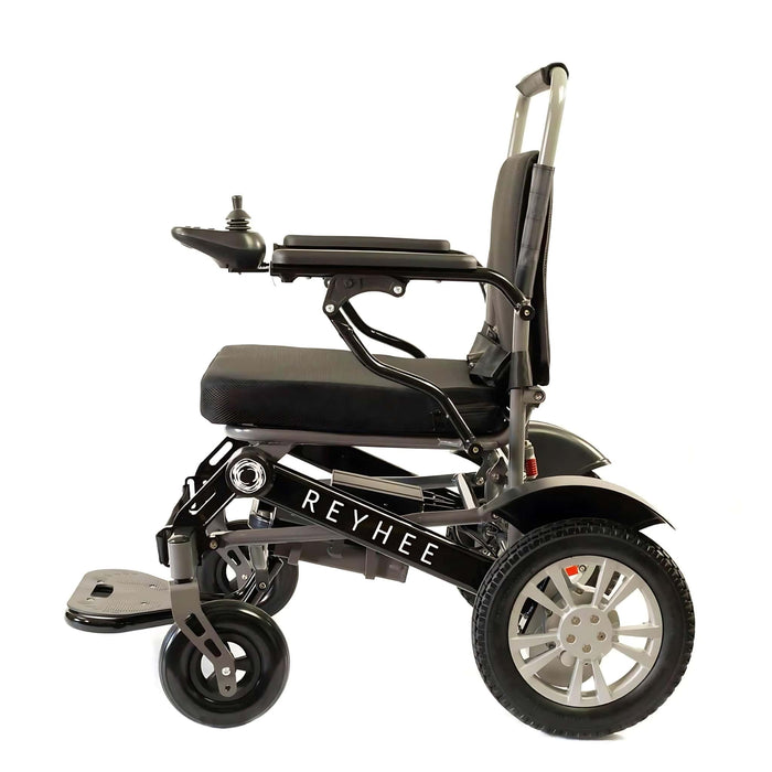 ReyheeRoamerFoldingElectricWheelchairColorBlackLeftSideView