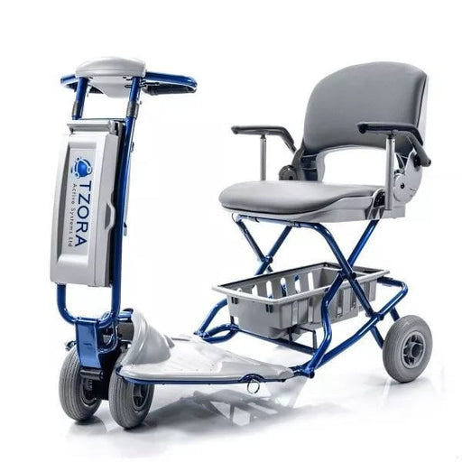 Tzora Feather Light Scooter Driving Blue and white