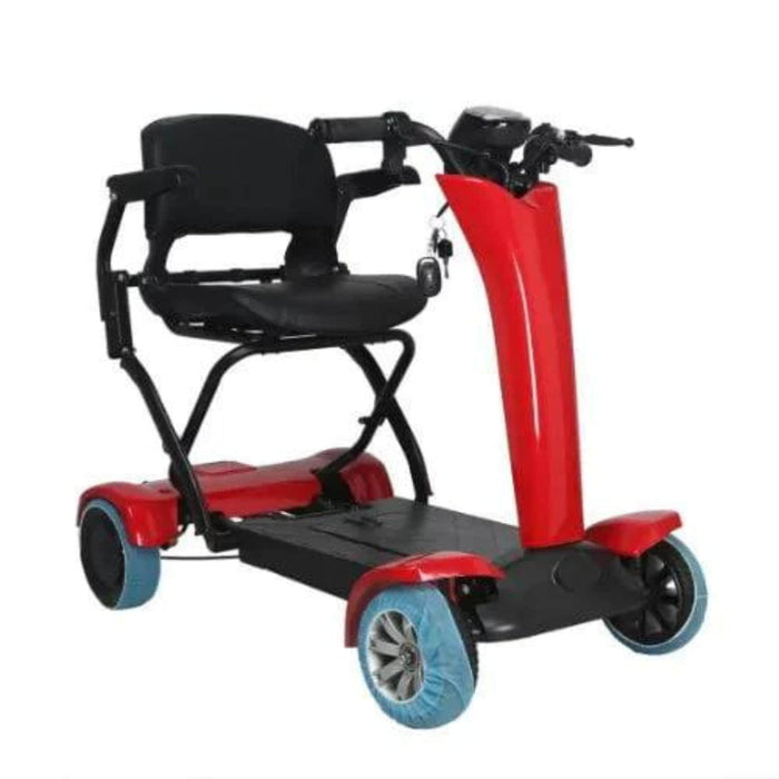Tzora Lite E Fold Mobility Scooter Color Red Front Right Side View without Basket