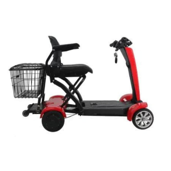 Tzora Lite E Fold Mobility Scooter Color Red Right Side View with Basket