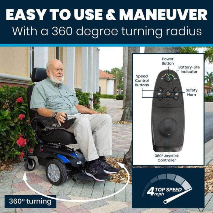 Vive Electric Wheelchair Model V - Easy To Use and Maneuver with a 360 Degree Turning Radius