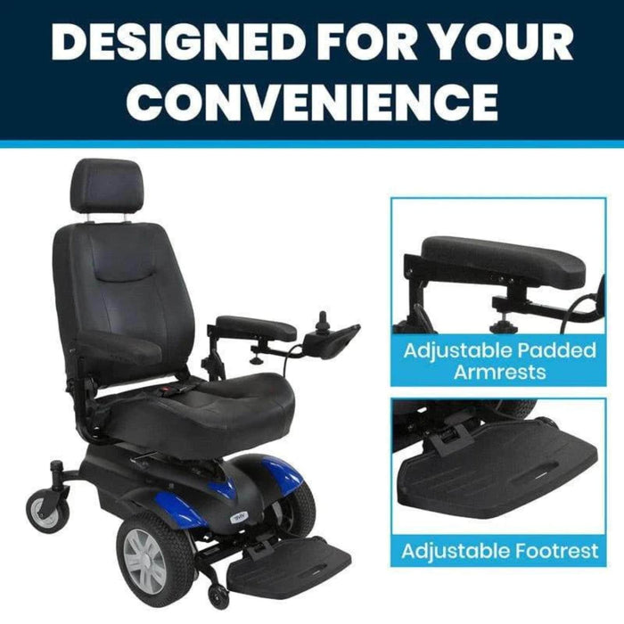 Vive Electric Wheelchair Model V - Designed For Your Convenience - Adjustable Padded Armrests and Footrest