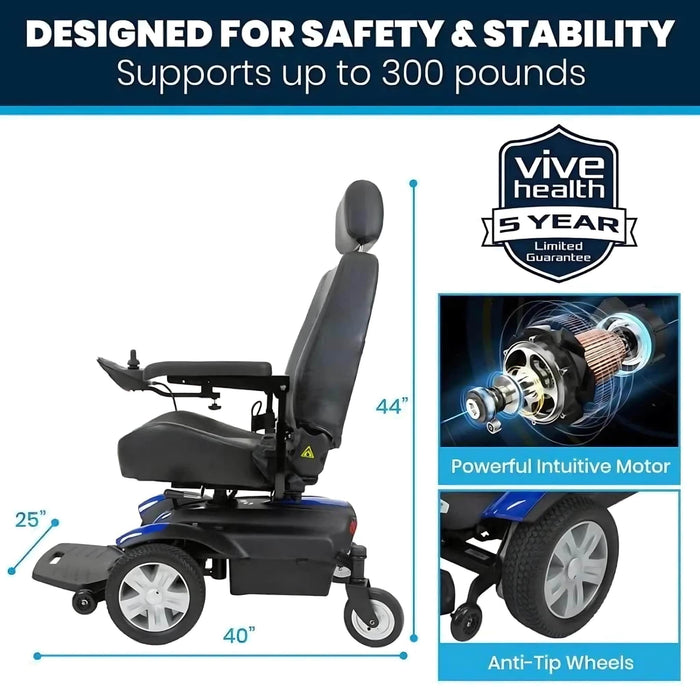 ViveHealthElectricWheelchairModelV-DesignedForSafetyandStabilitySupportUpto300Pounds