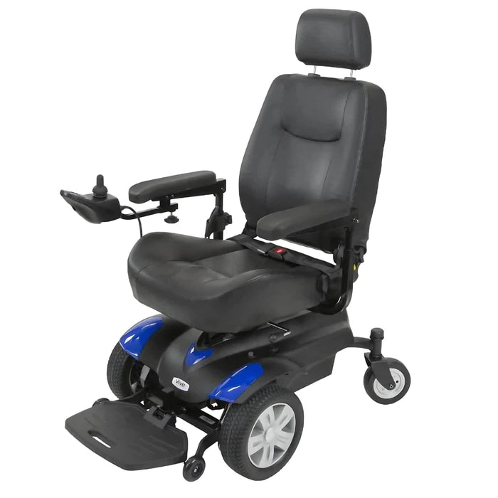 ViveHealthElectricWheelchairModelV-ColorBlackBlueFrontLeftSideView