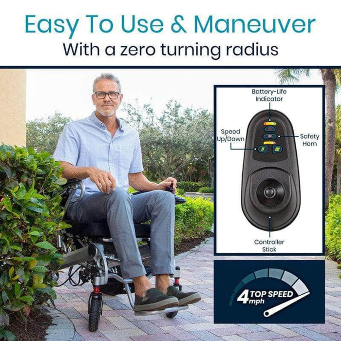 Vive Power Wheelchair - Foldable Long Range Transport Aid - Easy To Use and Maneuver with a Zero Turning Radius