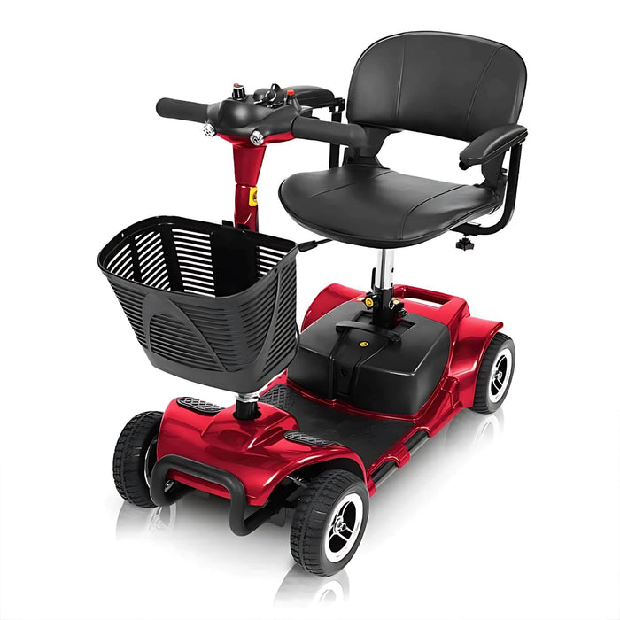 Vive4WheelMobilityScooterColorRedwithbasketFrontSideView