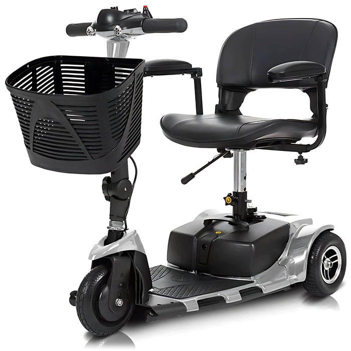 Vive3WheelMobilityScooterColorSilverwithBasketFrontLeftSideView