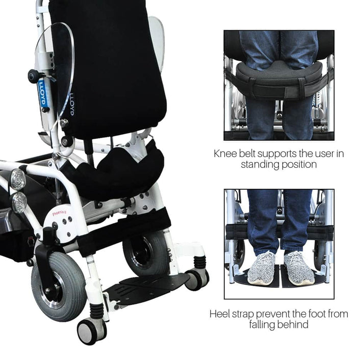 Phoenix II Standing Power Wheelchair knee belt and heel strap