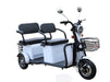 White Pushpak 4000 2 person Trike with front cargo basket , headlights , turn siglas and mirrors.